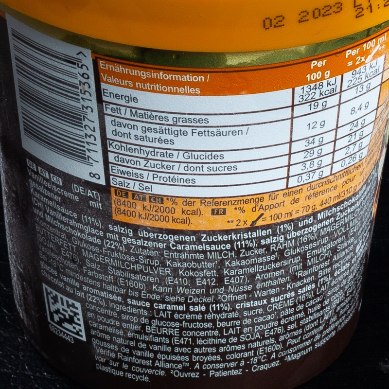 Glace en pot caramel salé Magnum 440ml  Glaces en pots