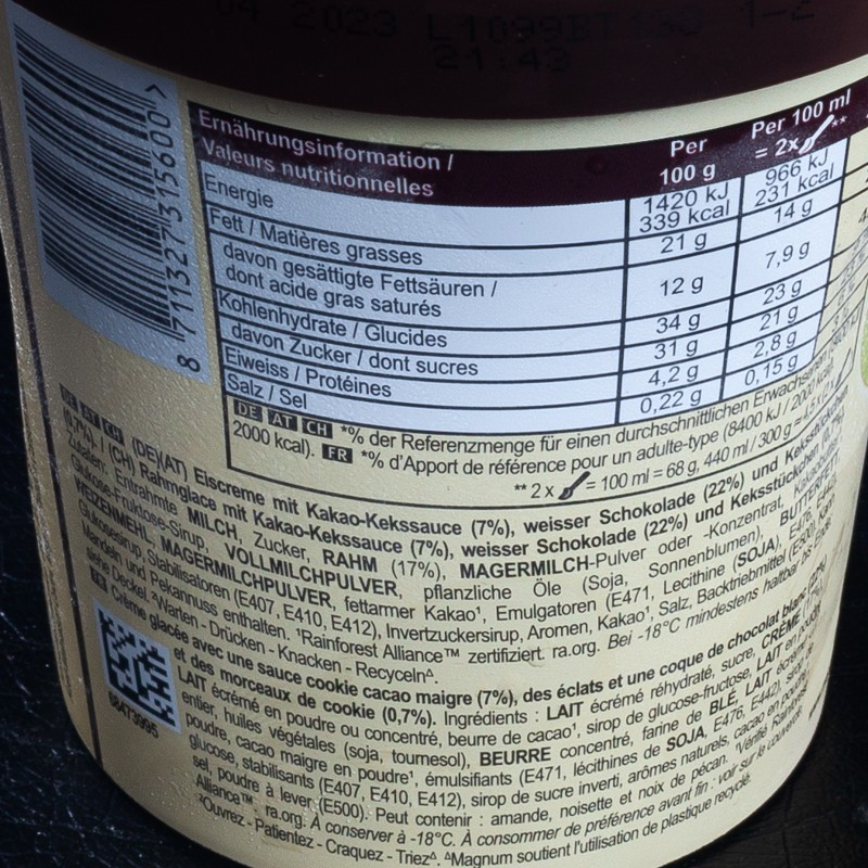 Glace en pot chocolat blanc et cookies Magnum 440ml  Glaces en pots