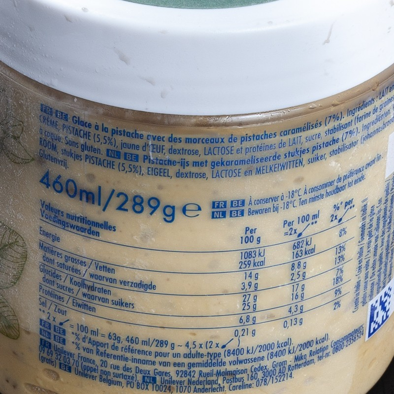 Crème glacée en pot pistache avec morceaux Grom 460ml  Glaces en pots