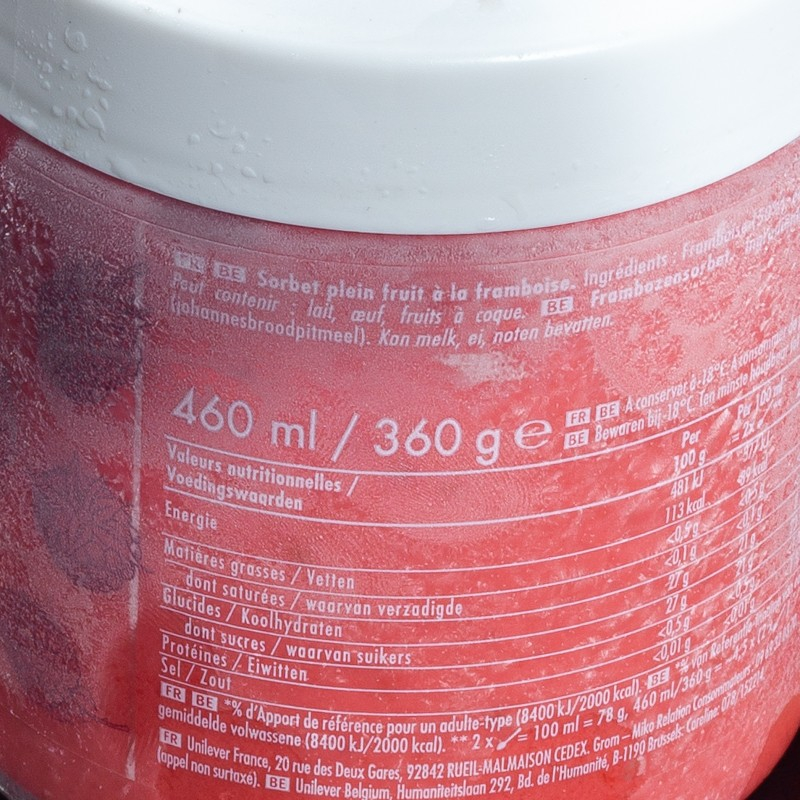 Crème glacée en pot sorbet framboise Grom 460ml