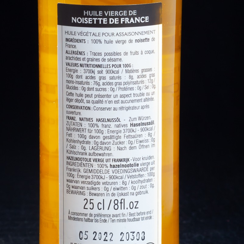 Huile de noisette de France 100% vierge 25cl Guénard  Huiles