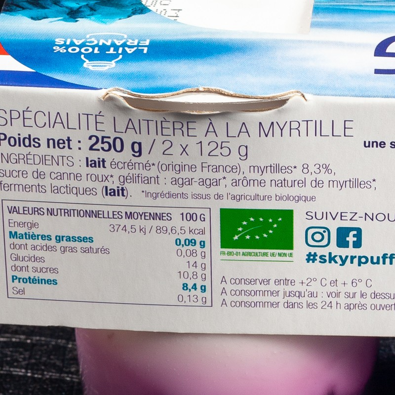 Yaourt myrtille Bio Skyr Puffy's 2x125g
