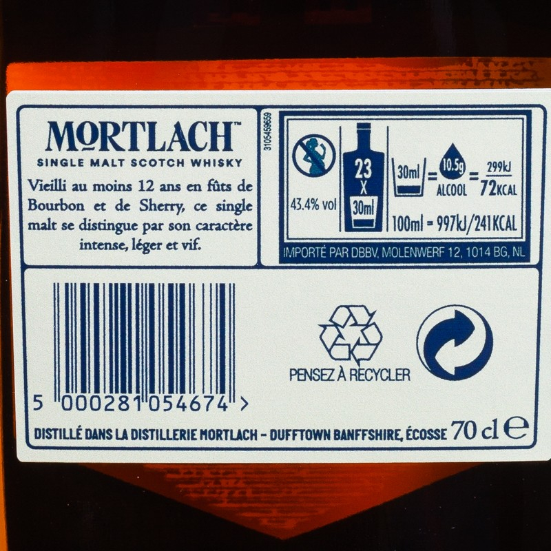 Whishy Mortlach 12 ans 43,4% écossais 70cl  Single malt