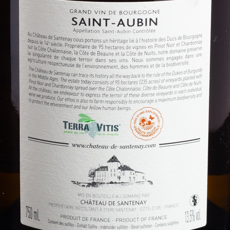 Vin blanc Saint-Aubin en vesveau 2018 Château de Santenay 75cl  Vins blancs