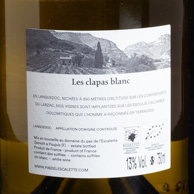 Vin blanc Les Clapas 2019 Domaine du Pas de L'Escalette 75cl  Vins blancs