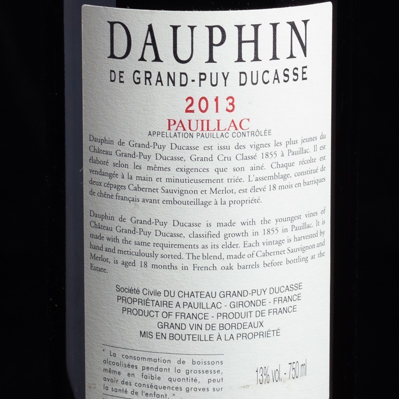 Vin rouge Dauphin Pauillac 2013 Château Grand Puy Ducasse 75cl  Vins rouges