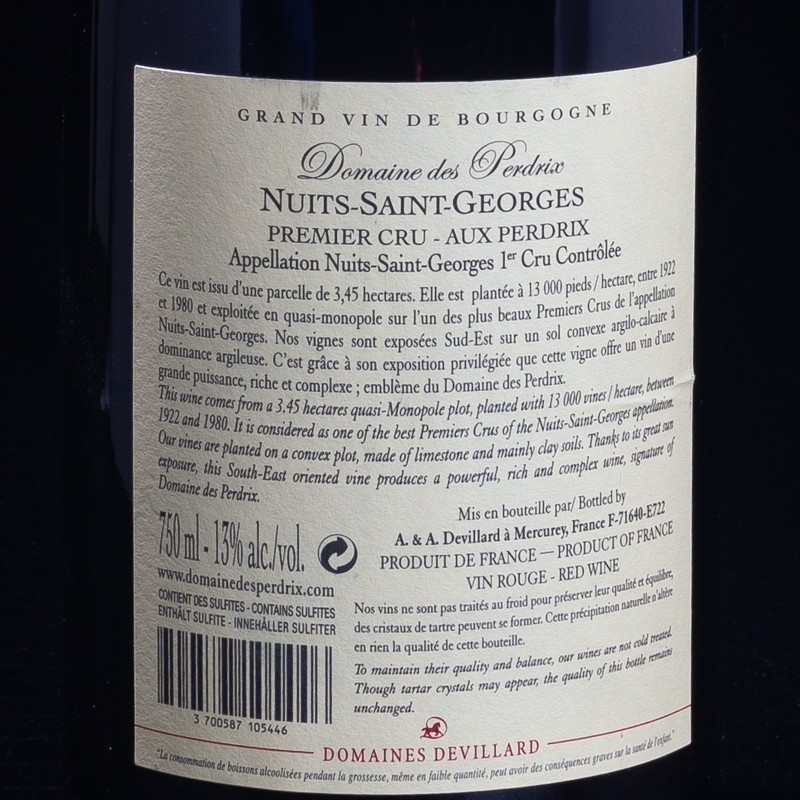 Vin rouge Nuits-Saint-Georges 1er Cru 2017 Domaine des Perdix 75cl  Vins rouges