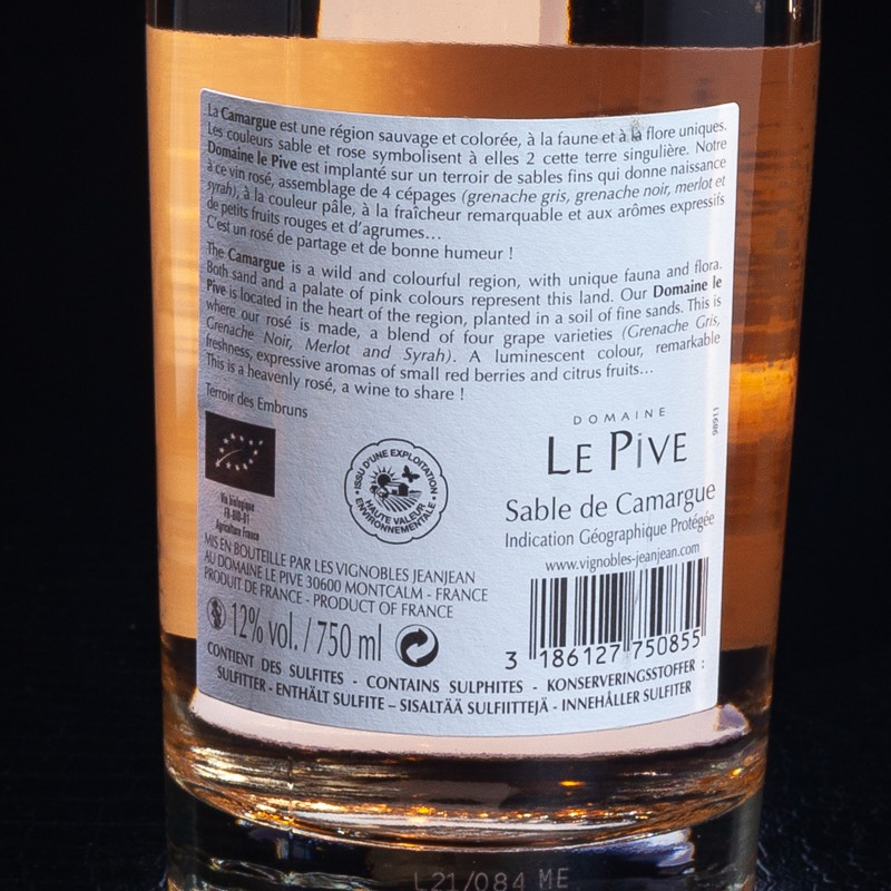 Vin rosé Sable de Camargue gris 2020 Domaine Le Pive 75cl