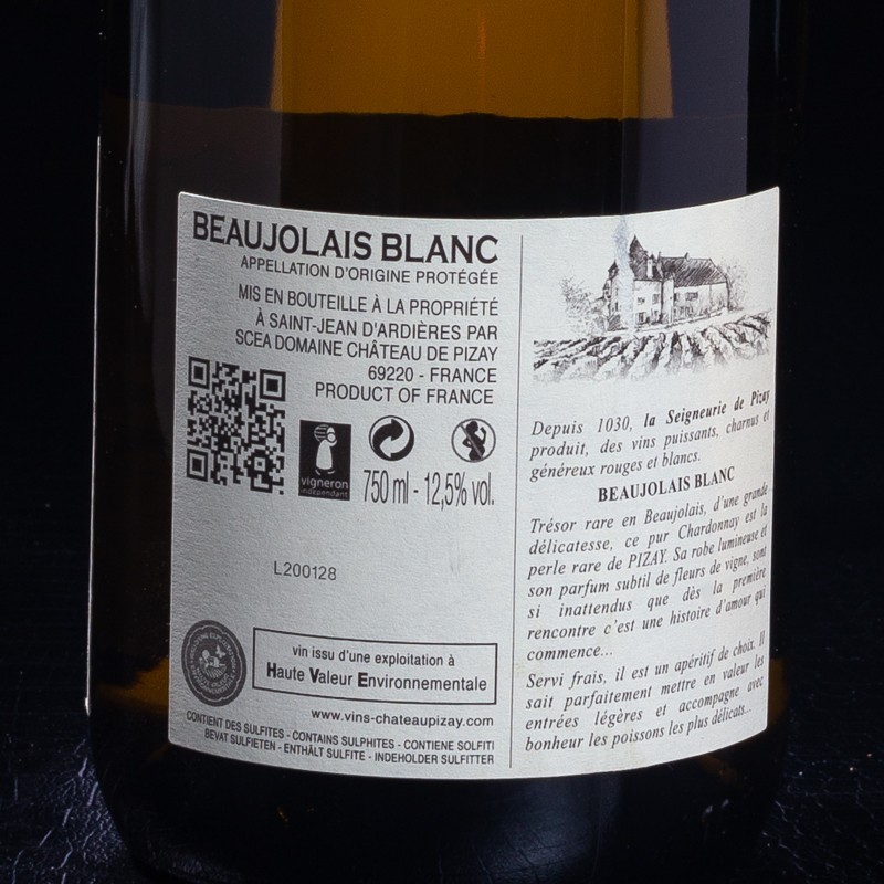 Vin blanc Beaujolais Blanc 2019/2021 Château de Pizay 75cl  Vins blancs