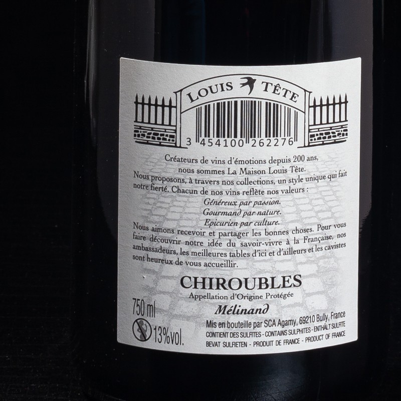 Vin rouge Chiroubles AOP cuvée Mélinand 2018 Domaine Louis Tête 75cl  Vins rouges
