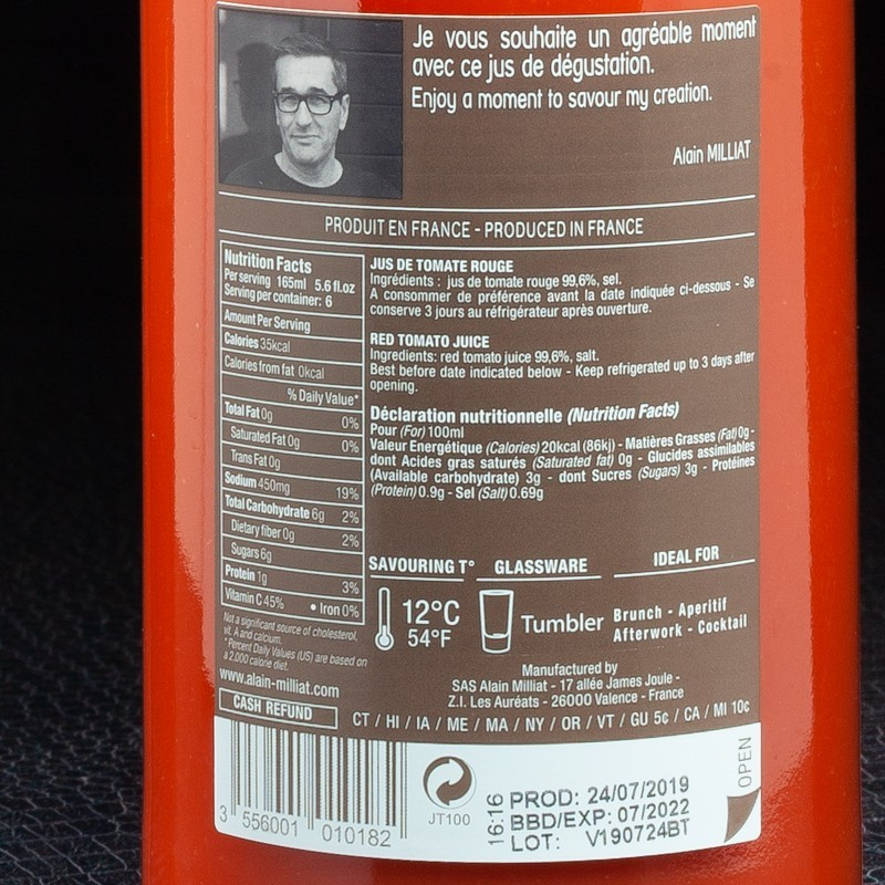 Jus de tomate rouge 1L Alain Milliat  Jus de légumes