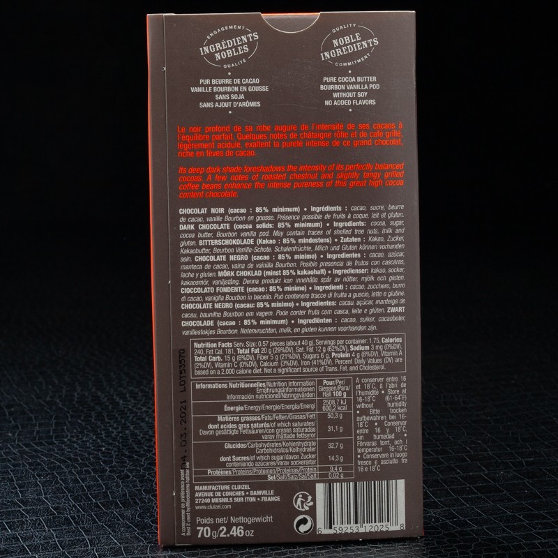 Michel Cluizel grand noir 85% 70gr  Tablettes de chocolat