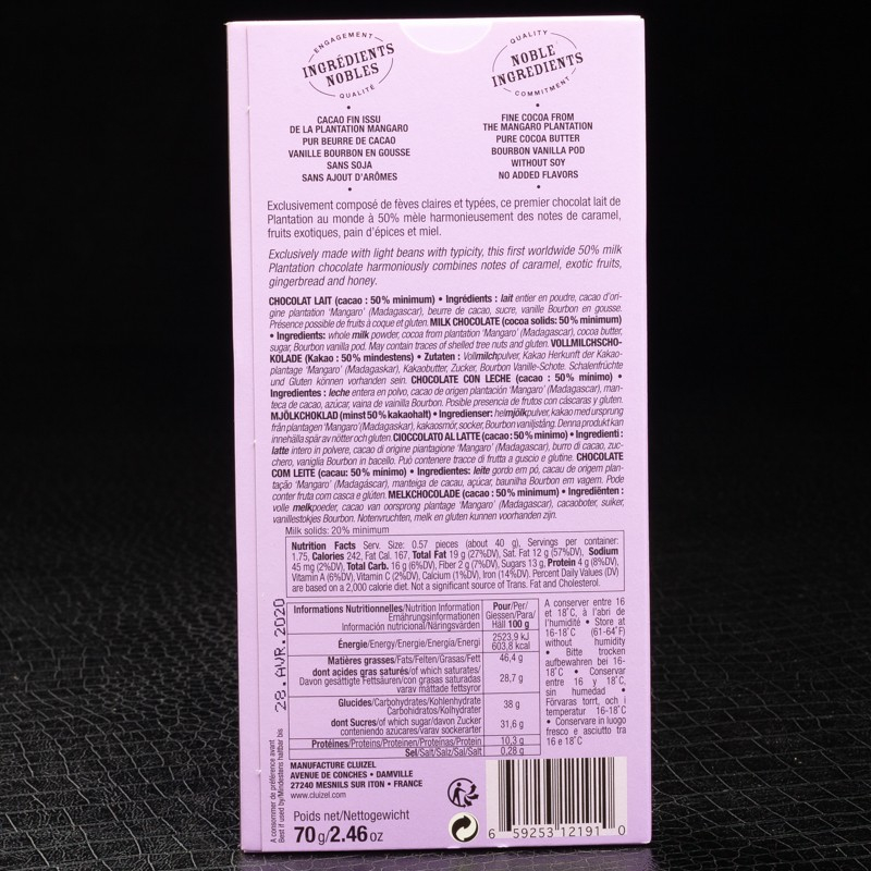 Plantation mangaro chocolat au lait 50% 70g Michel Cluizel  Tablettes de chocolat