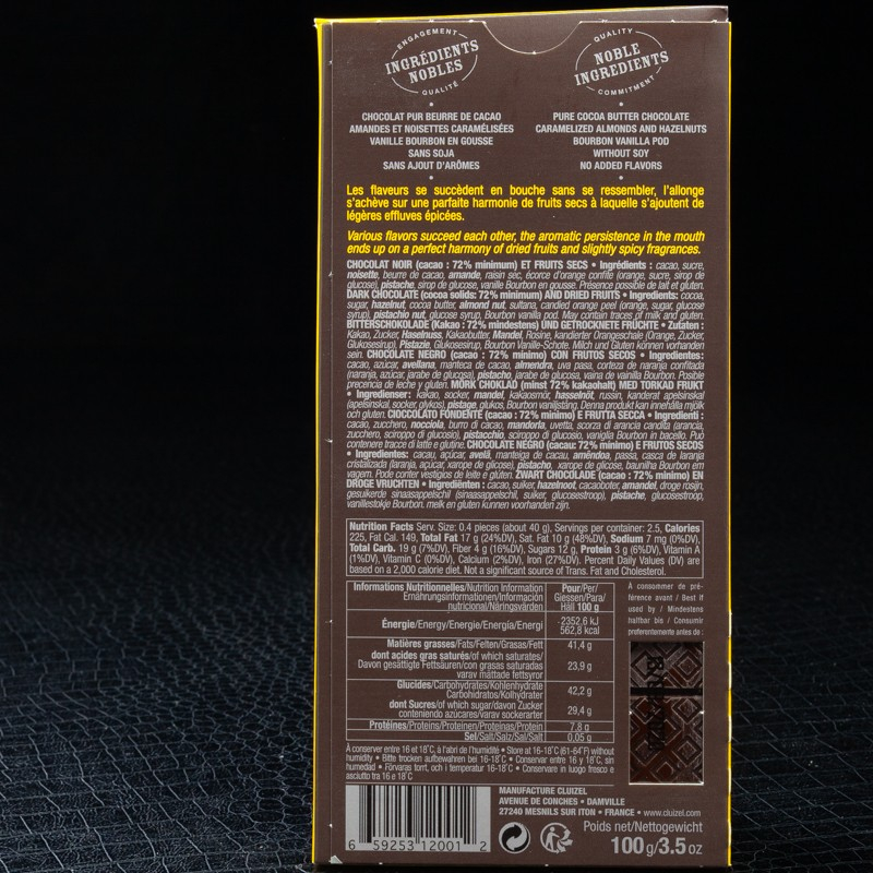 Noir 72% mendiant 100g Michel Cluizel  Tablettes de chocolat