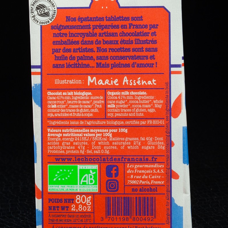 Lait tendre 41% cacao 80g Le Chocolat des Français  Tablettes de chocolat