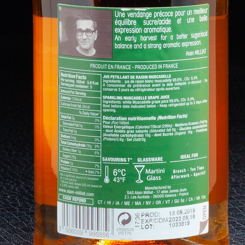 Jus de raisin pétillant gamay 75cl Alain Milliat  Jus de fruits
