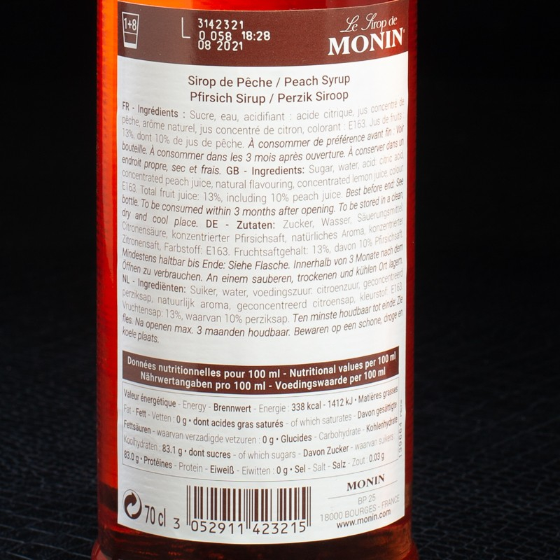 Sirop pêche 70cl Monin  Sirops