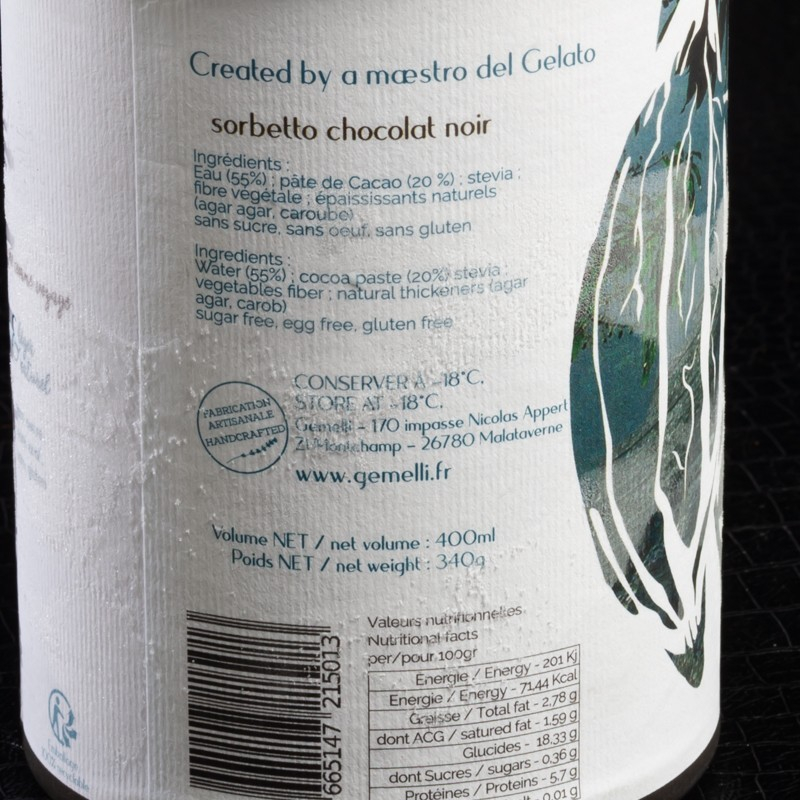 Glace chocolat noir Gemelli 400ml