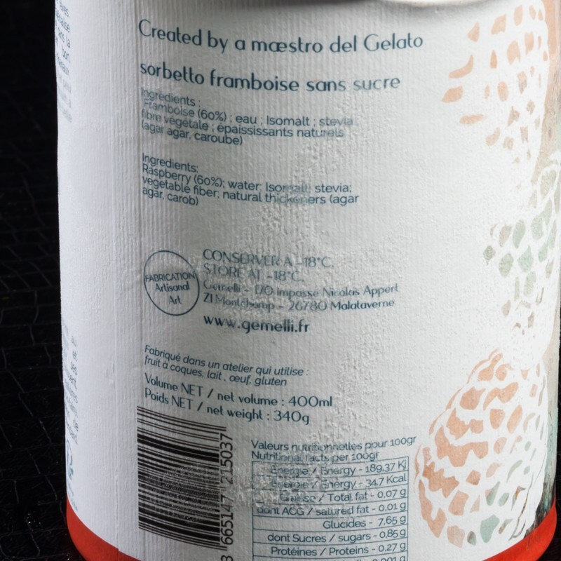 Sorbet framboise Gemelli 400ml