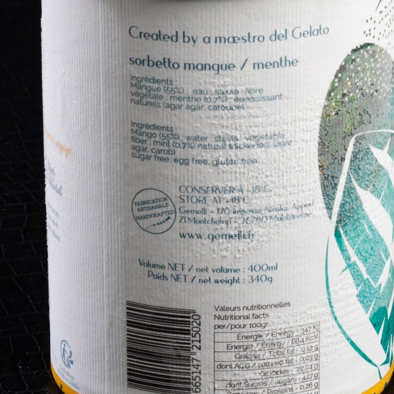 Sorbet mangue et menthe Gemelli 400ml