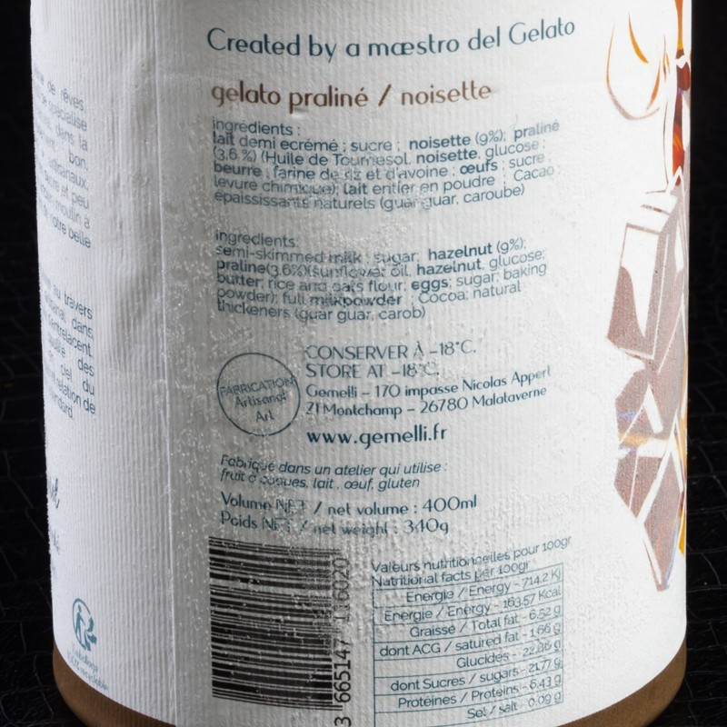 Glace praliné noisette Gemelli 400ml