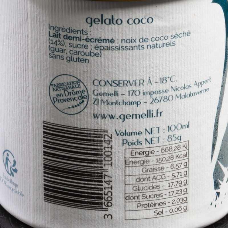Glace coco Gemelli 100ml