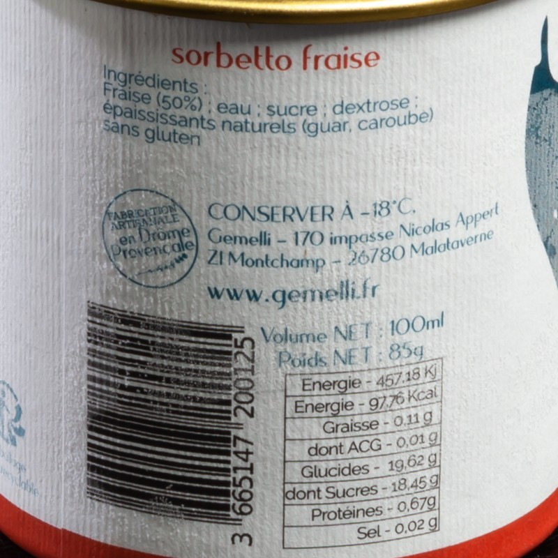 Sorbet fraise Gemelli 100ml