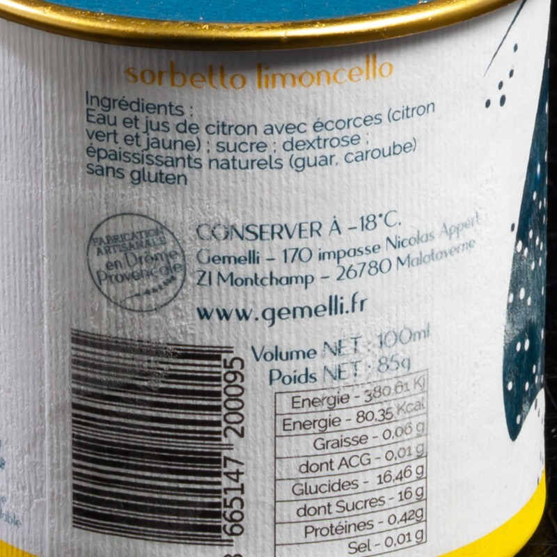 Sorbet limoncello Gemelli 100ml