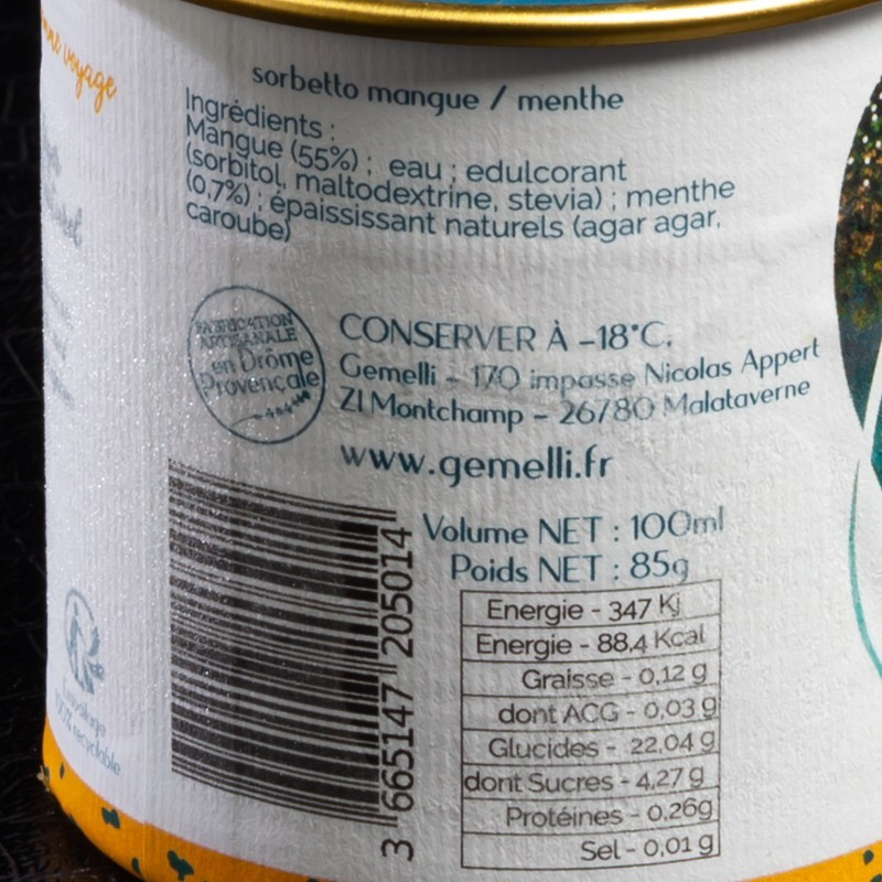Sorbet mangue et menthe Gemelli 100ml