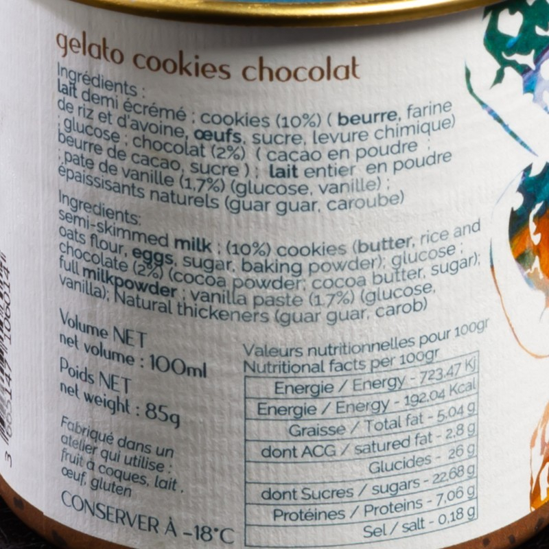 Glace cookies maison chocolat Gemelli 100ml