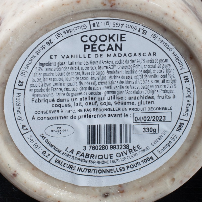 Glace cookie pécan vanille de Madagascar La Fabrique Givrée 500ml