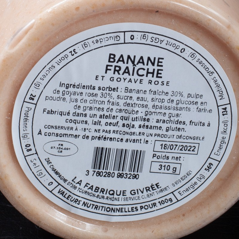 Glace banane fraiche et goyave rose La Fabrique Givrée 500ml