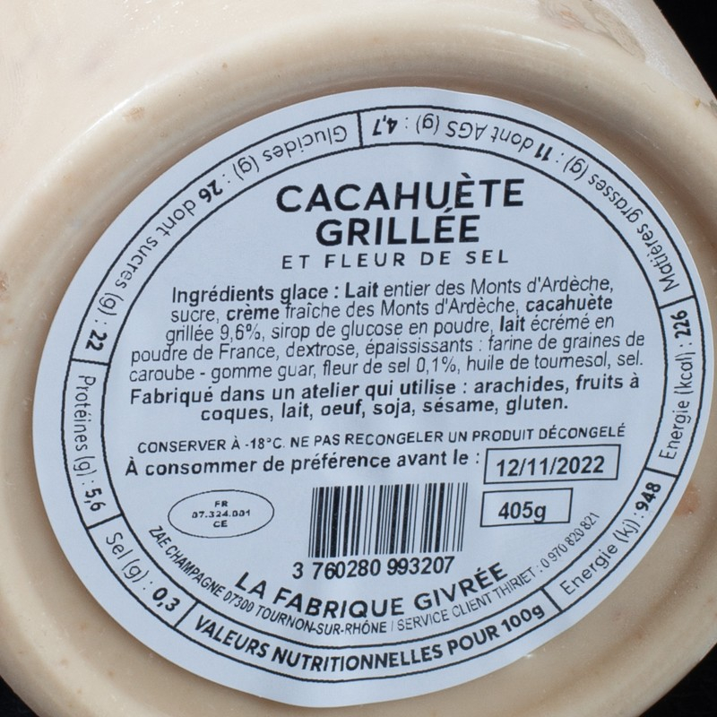 Glace cacahuètes grillées La Fabrique Givrée 500ml