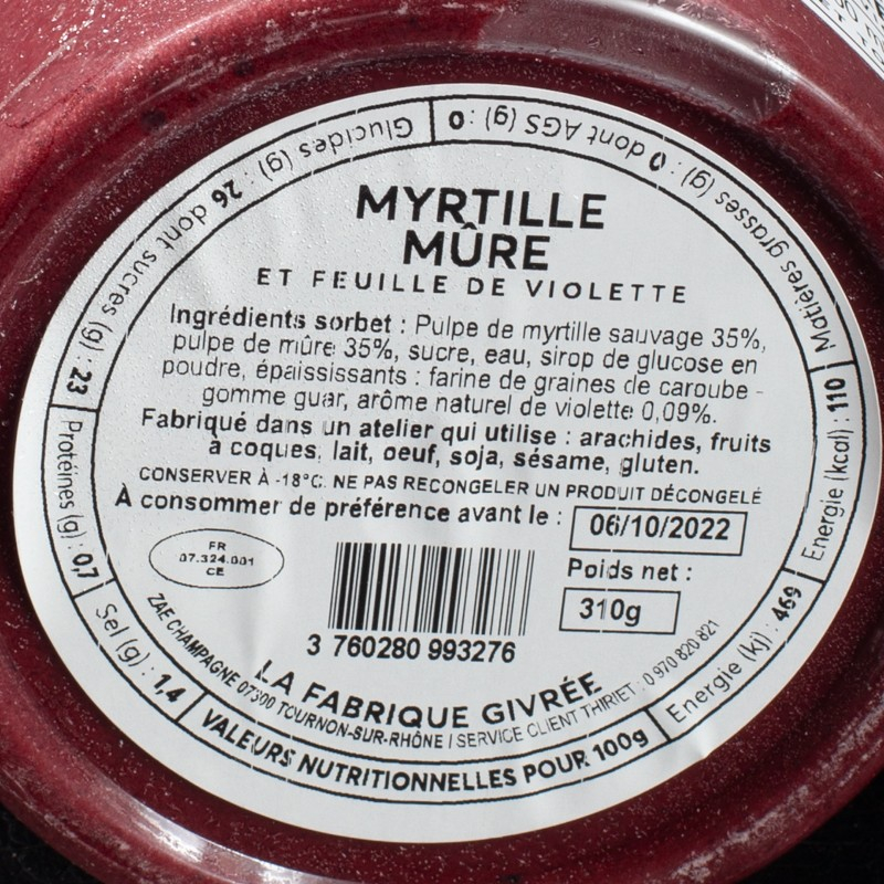 Glace myrtilles mure feuilles de violettes La Fabrique Givrée 500ml