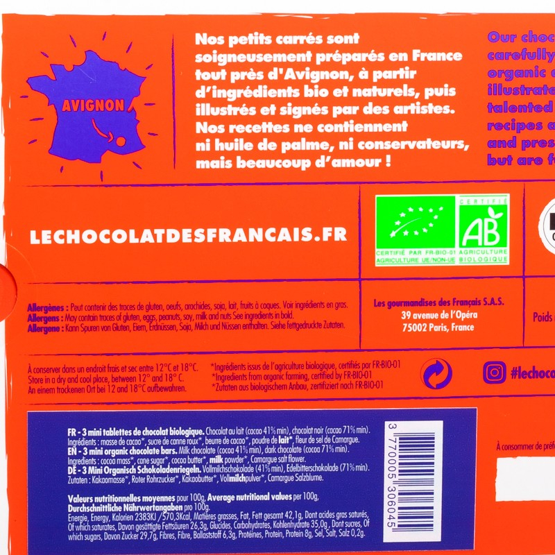 Coffret 3 tablettines 90g Le Chocolat des Français  Coffret de chocolat