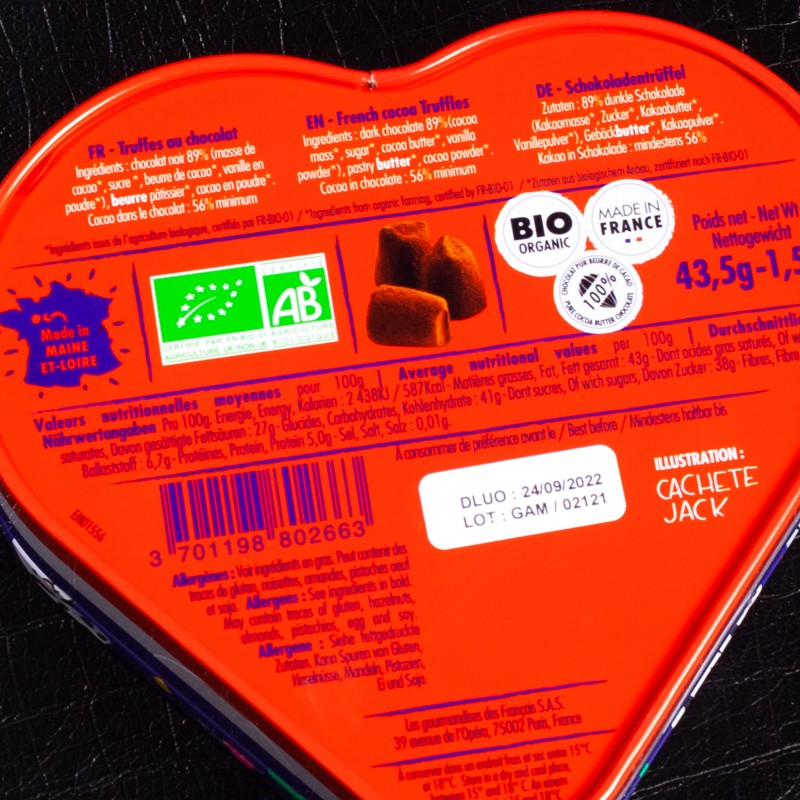 Boîtes truffes cœurs 43g Le chocolat des Français  Coffret de chocolat