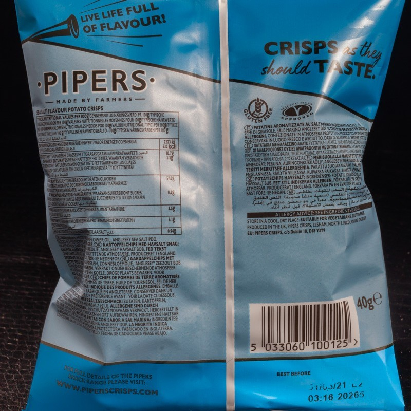 Chips au sel de mer 40g Pipers  Chips