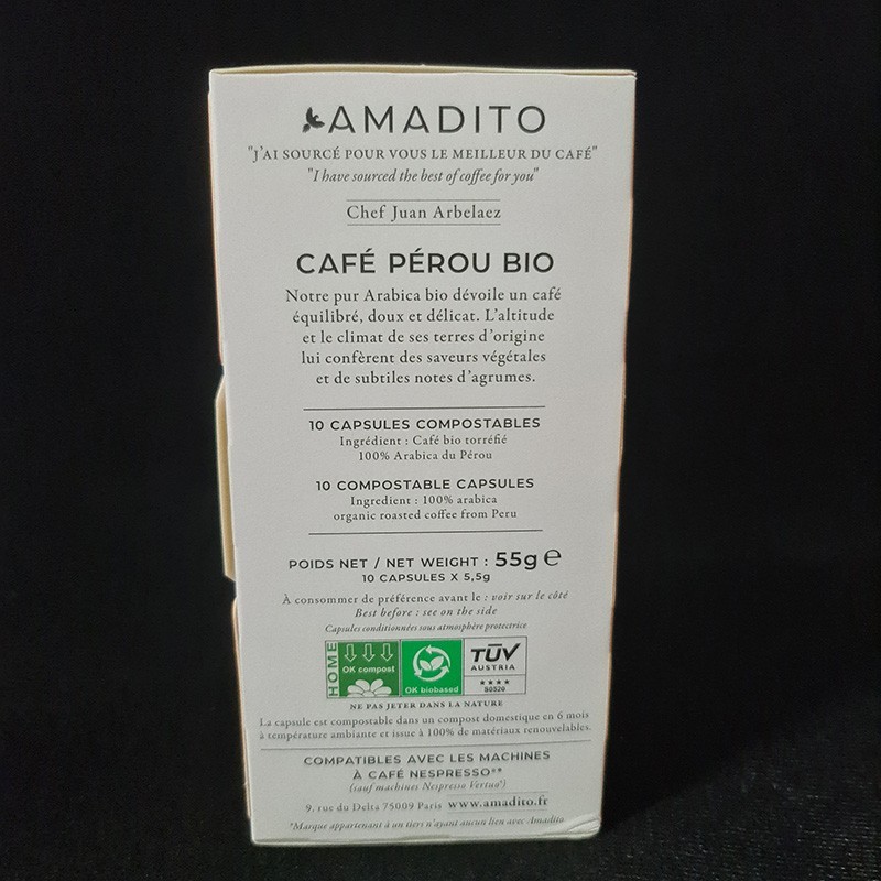 Café en capsules x10 du Pérou bio Amadito 55g  En capsules et dosettes