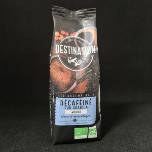 Café décaféiné moulu bio Destination 250g  En grain et moulu