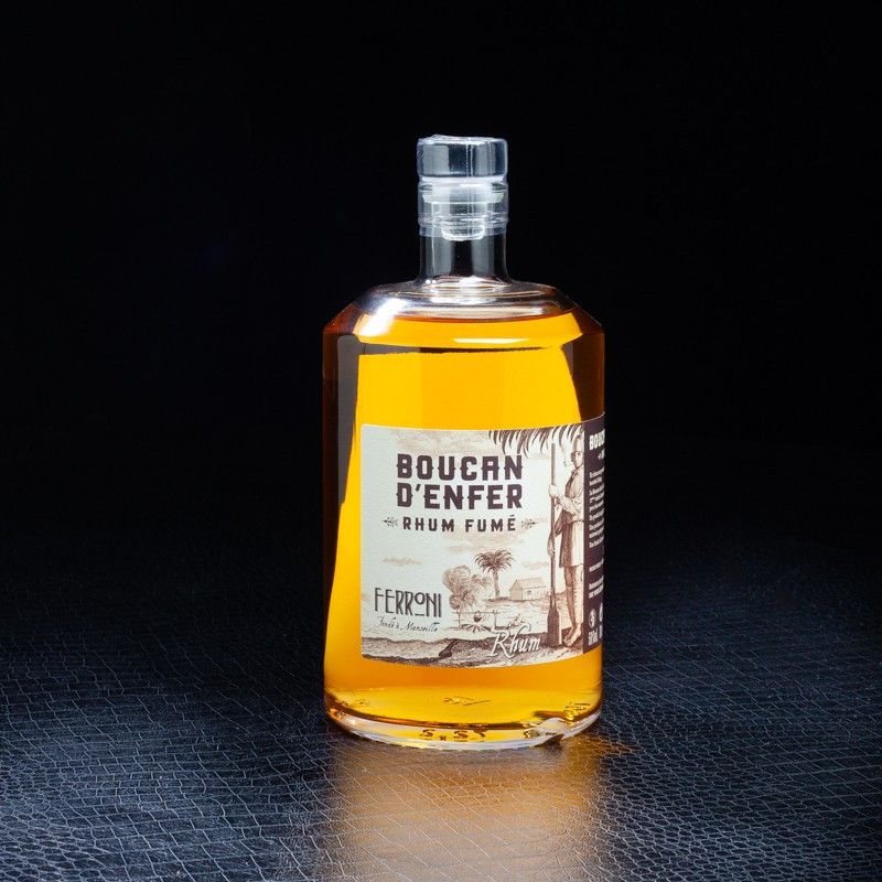 Rhum Ambré Fumé des Caraïbes & de l'Île Maurice Boucan d'Enfer Ferroni 50% 70cl  Rhums ambrés