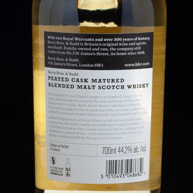 Whisky Ecossais Blended Malt Berry Bros Peated Cask Matured 44.20%  70cl  Cave à whiskies