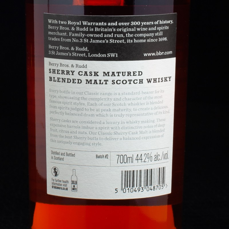 Whisky Ecosse Blended Malt Berry Bros Sherry Cask Matured 44.20%  70cl  Cave à whiskies
