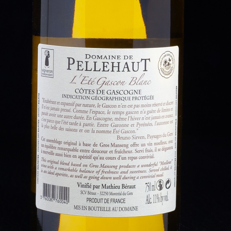 Vin blanc Côtes de Gascogne 2018"L'été Gascon" Domaine de Pellehaut 75cl  Vins blancs