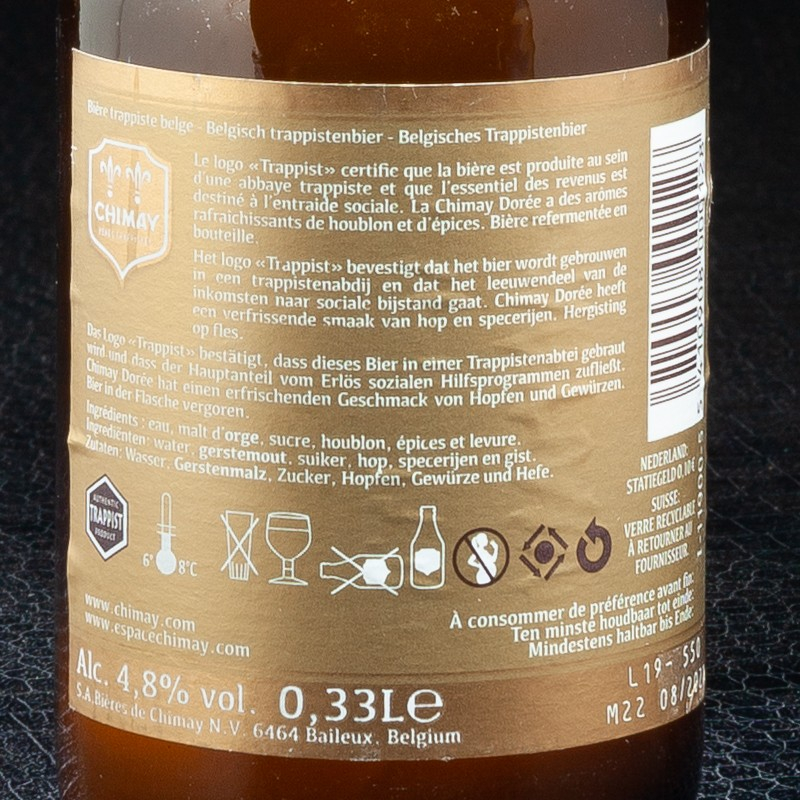 Bière blonde dorée 33cl Chimay  Bières blondes