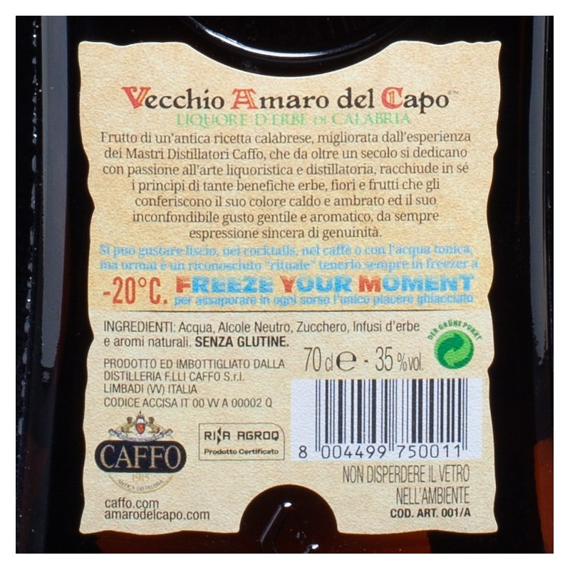 Liqueur Amer Vecchio Amaro del Capo "D'Erbe di Clabria" 35% 70cl  Liqueurs et crèmes