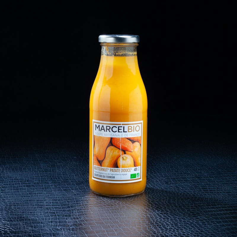 Soupe butternut patate douce Marcel Bio 48cl  Soupes et croutons