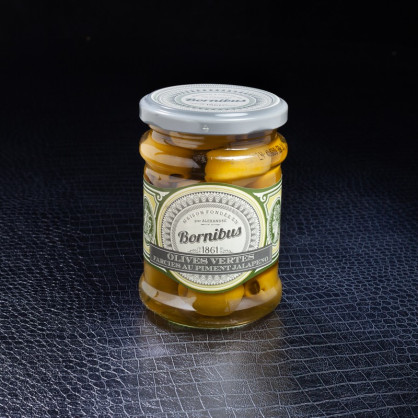 Olives vertes farcies au piment Jalapeño 270g Bornibus  Olives