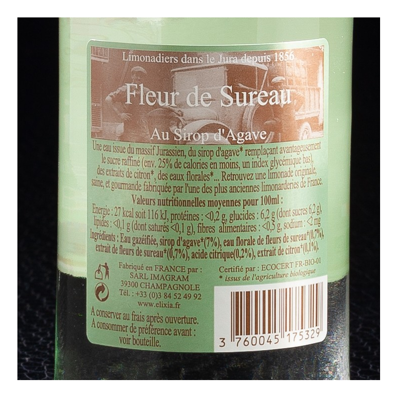 Limonade fleur de sureau 33cl Elixia  Limonades, limes et tonics