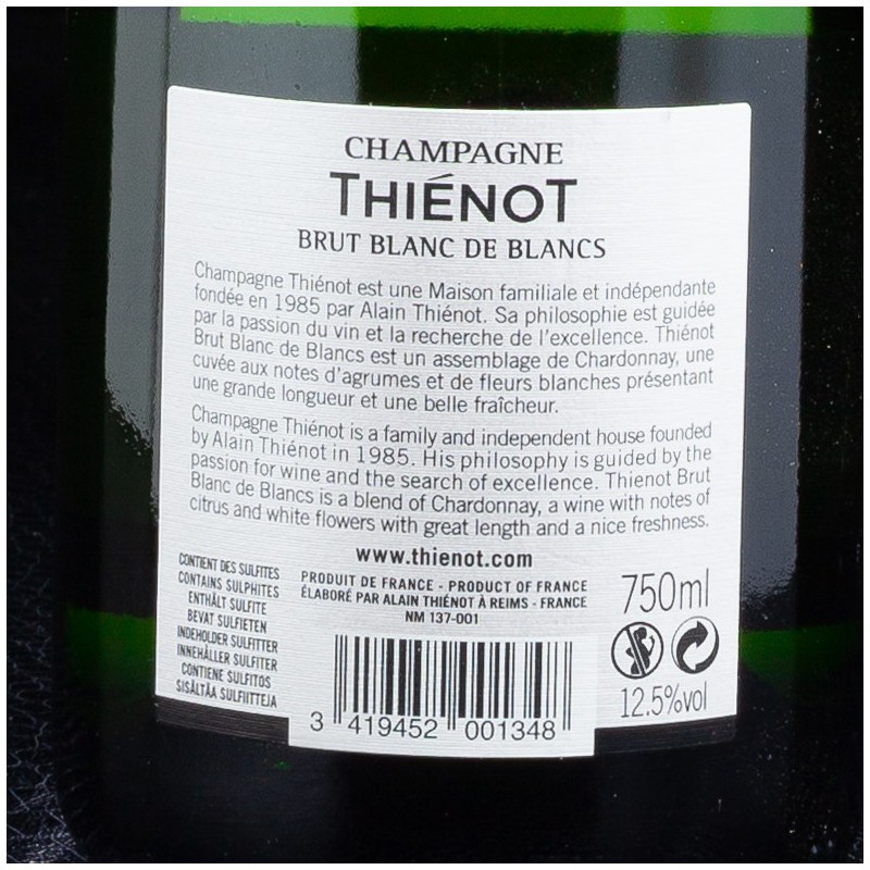 Champagne Blanc de Blancs 75cl Thienot  Blanc de blancs