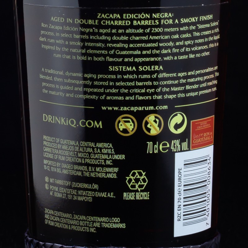 Rhum édition Negra 70cl Zacapa  Cave à rhums